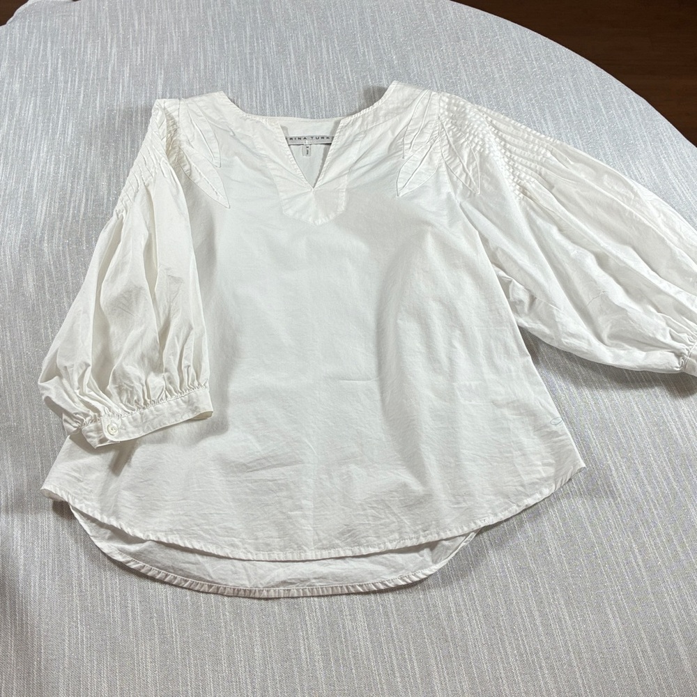 Boho Trina Turk white medium 100% cotton three-quarter length sleeve top